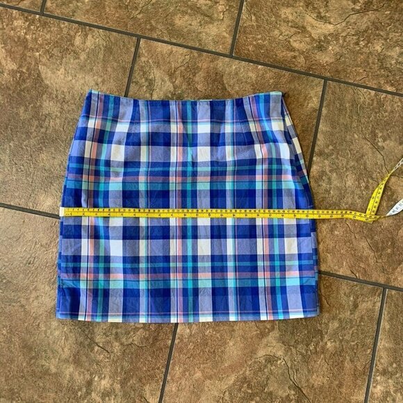 LL Bean Favorite Fit Womens 10 Petite Blue Plaid Lined Mini Skirt - Picture 5 of 9